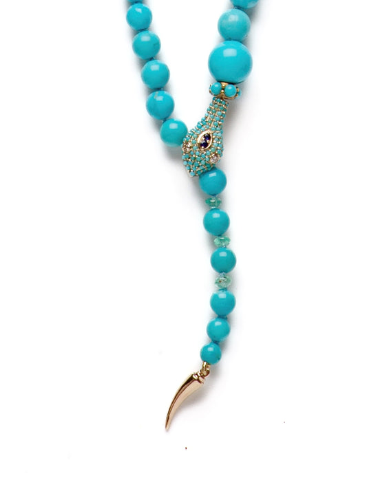 Turquoise serpent necklace with emeralds
