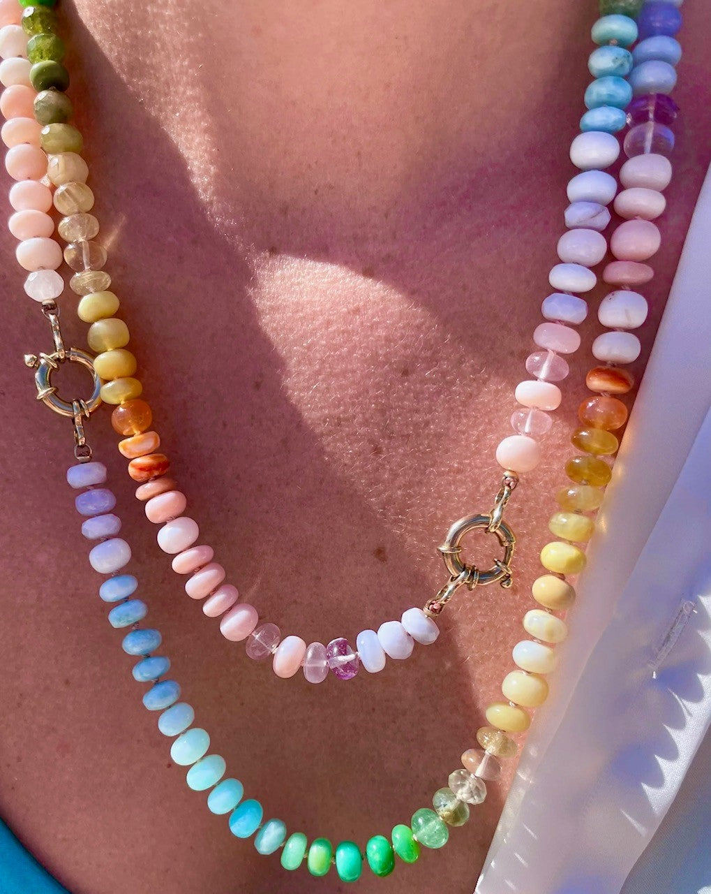 Pastel Rainbow Necklace- Pastel Rainbow Gemstone Bead Necklace with Moonstones