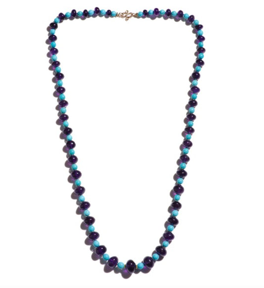 Giant Opera Length Sleeping Beauty Turquoise Amethyst Diamond Necklace