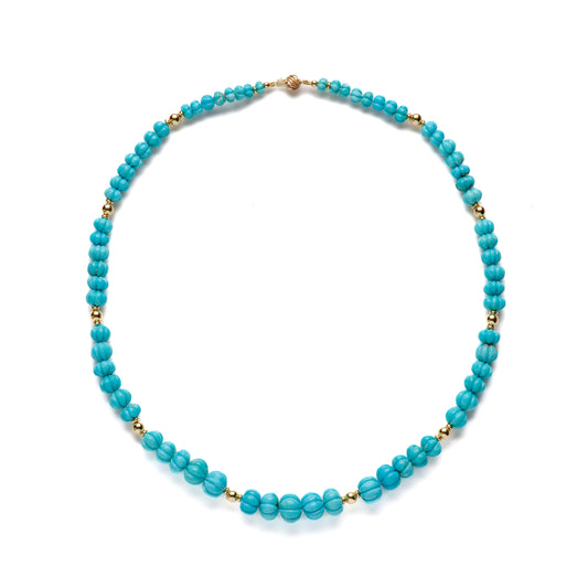 Persian Blue Kingman Turquoise 18K Gold Necklace