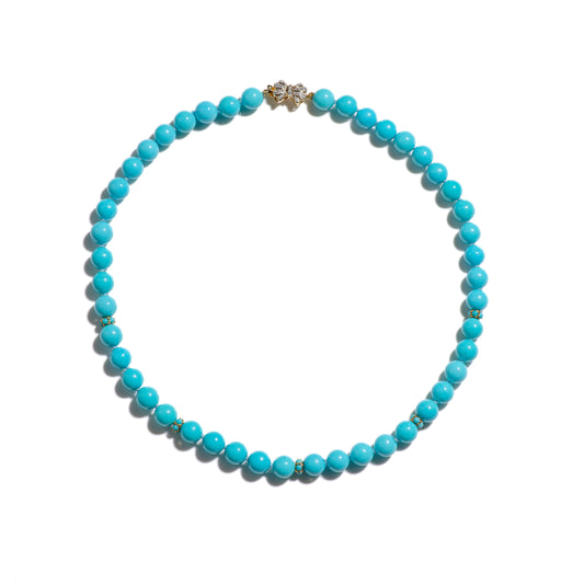 Persian Blue Sleeping Beauty Turquoise Diamonds 18K Gold Necklace