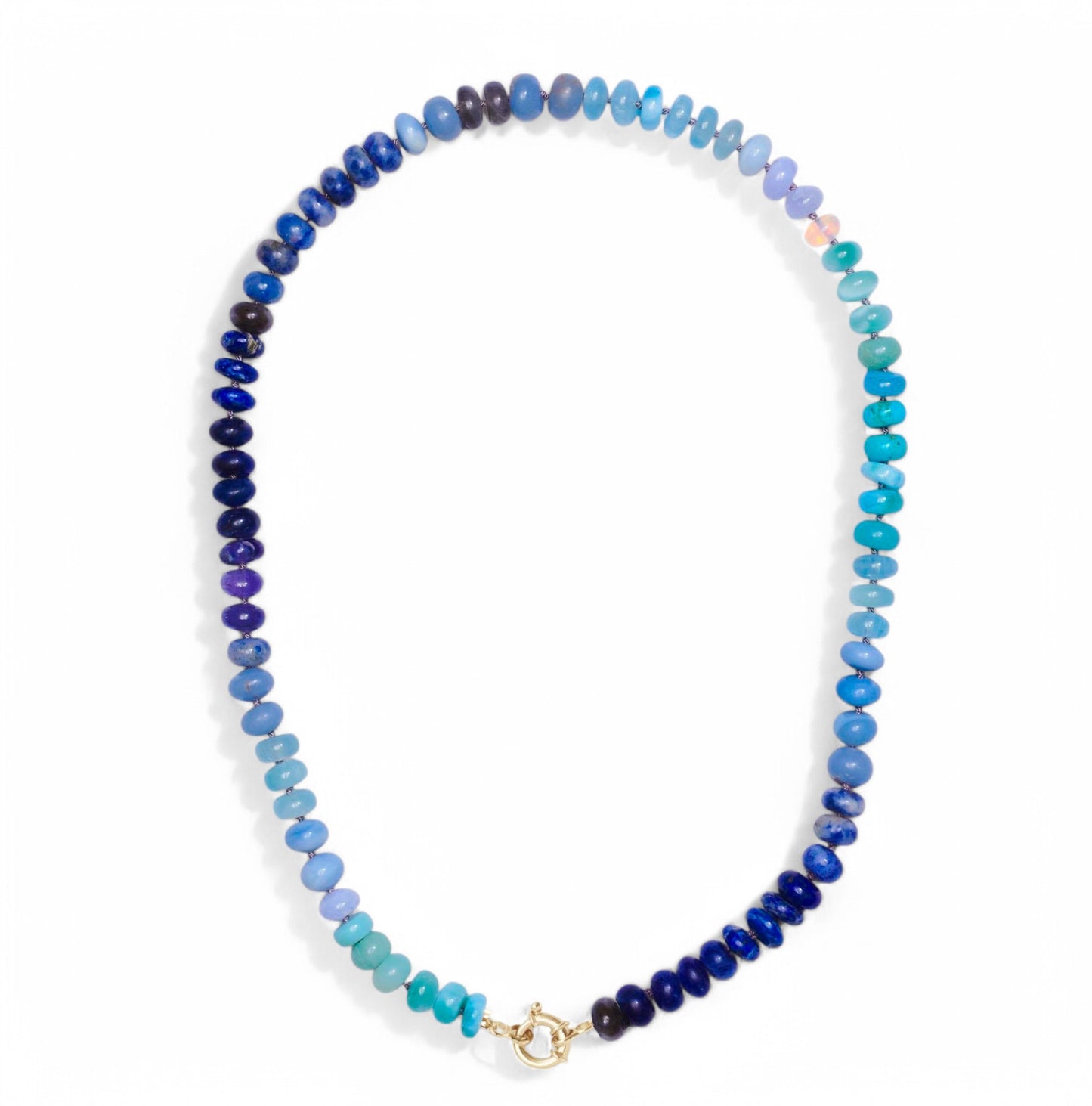 Journée à la plage - Collier turquoise noué à la main en or 14 carats et collier multi-pierres précieuses
