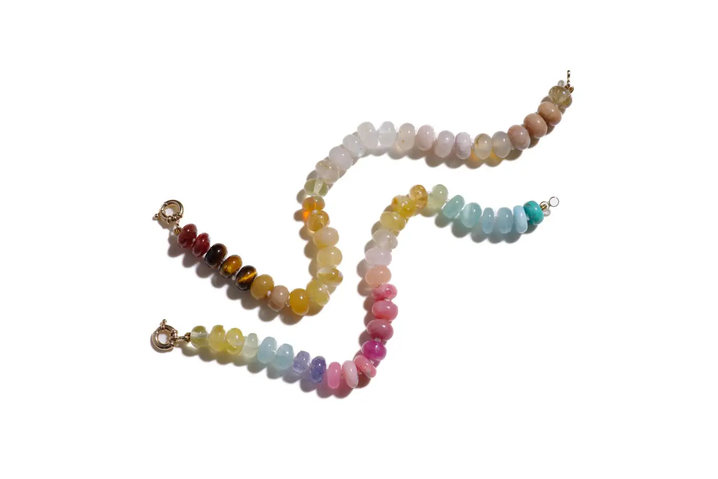 Sunset love Bracelet- Solid Gold 14K Clasp Knotted Multi Gemstone Bracelet with Moonstones