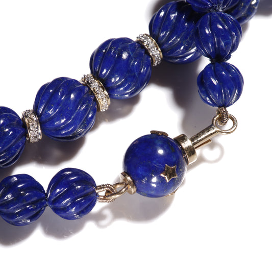 Estate Giant Lapis Lazuli Diamond 18K Gold Necklace