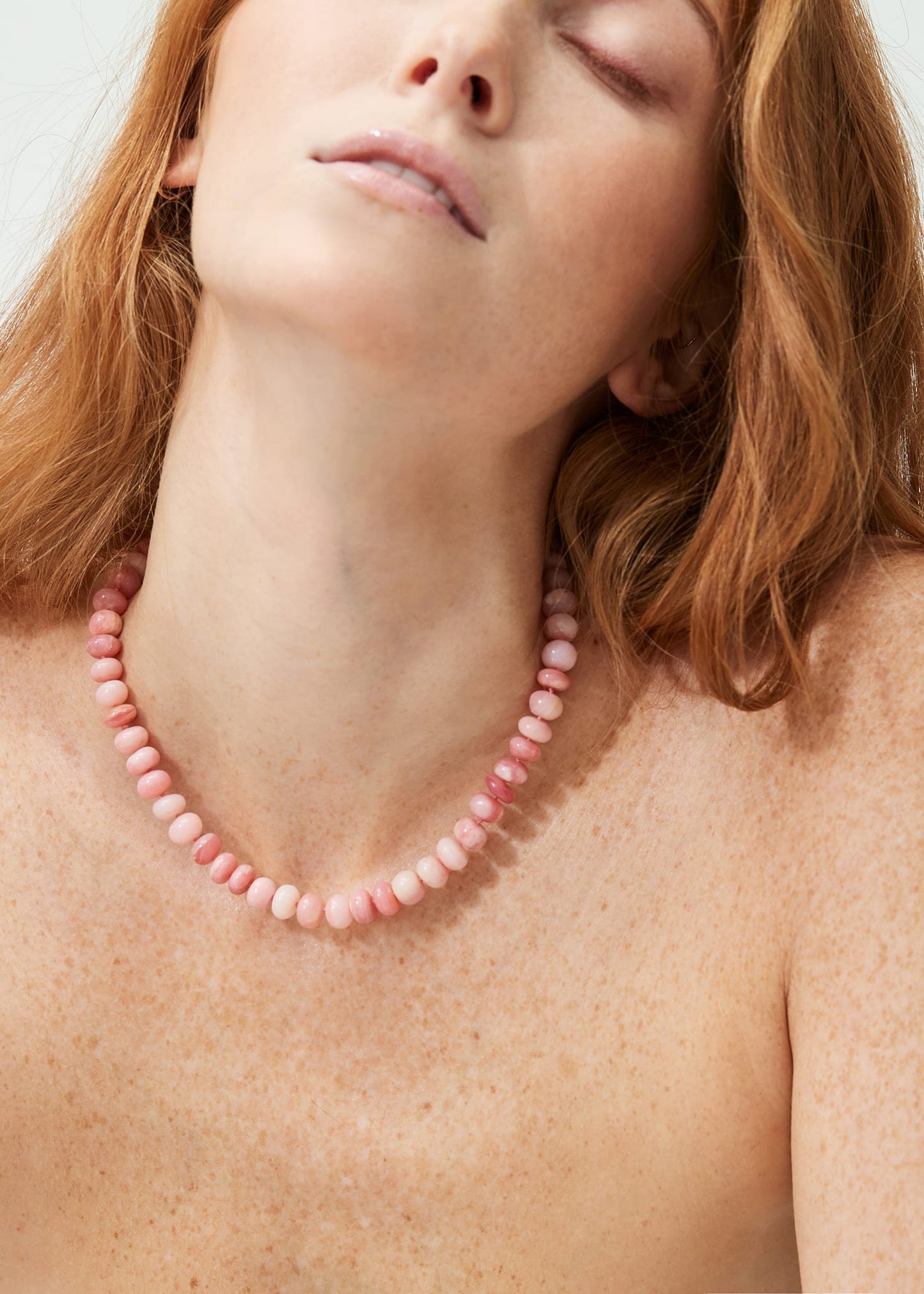 160 Carat Pink Opal Beaded Diamond Necklace in Yellow Gold