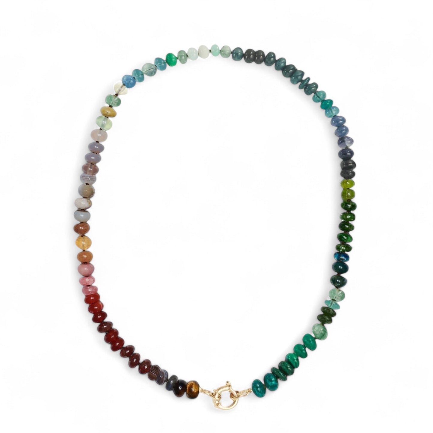 Garnet Beaded Candy Necklace with Opals and Moonstones in 14K Gold