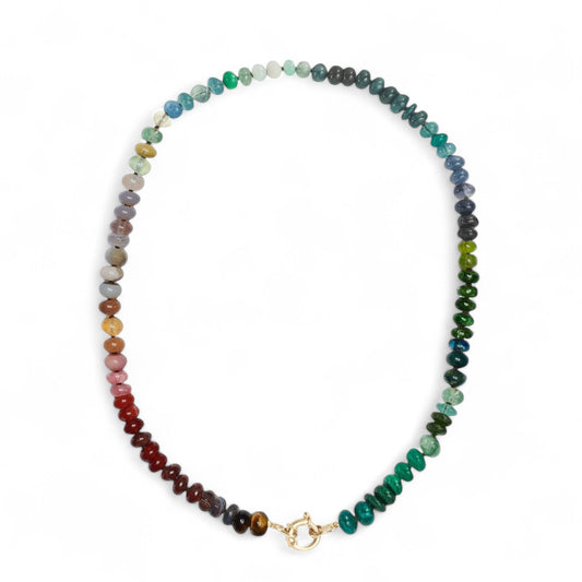 Garnet Beaded Candy Necklace with Opals and Moonstones in 14K Gold