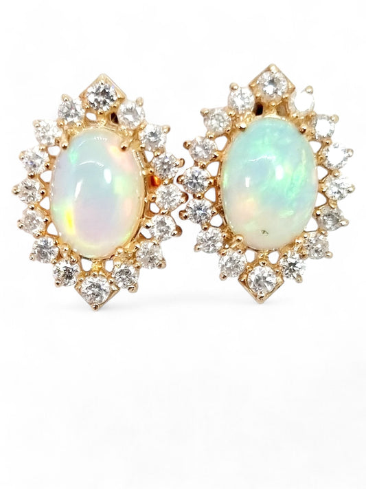Australian Lightning Ridge Diamond Cluster Earrings