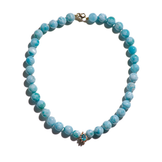 Paraiba Apatite and Larimar with Diamonds Necklace in 14K Solid Gold