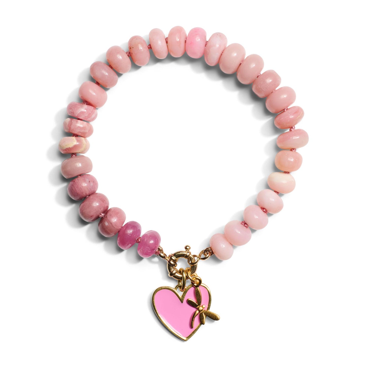 Pink Opal and Sapphire Bracelet in 14K Yellow Gold