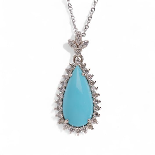 Turquoise Diamonds Pear White Gold Pendant