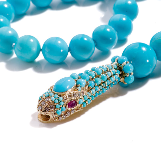Estate Serpent Sleeping Beauty Turquoise Diamond Necklace