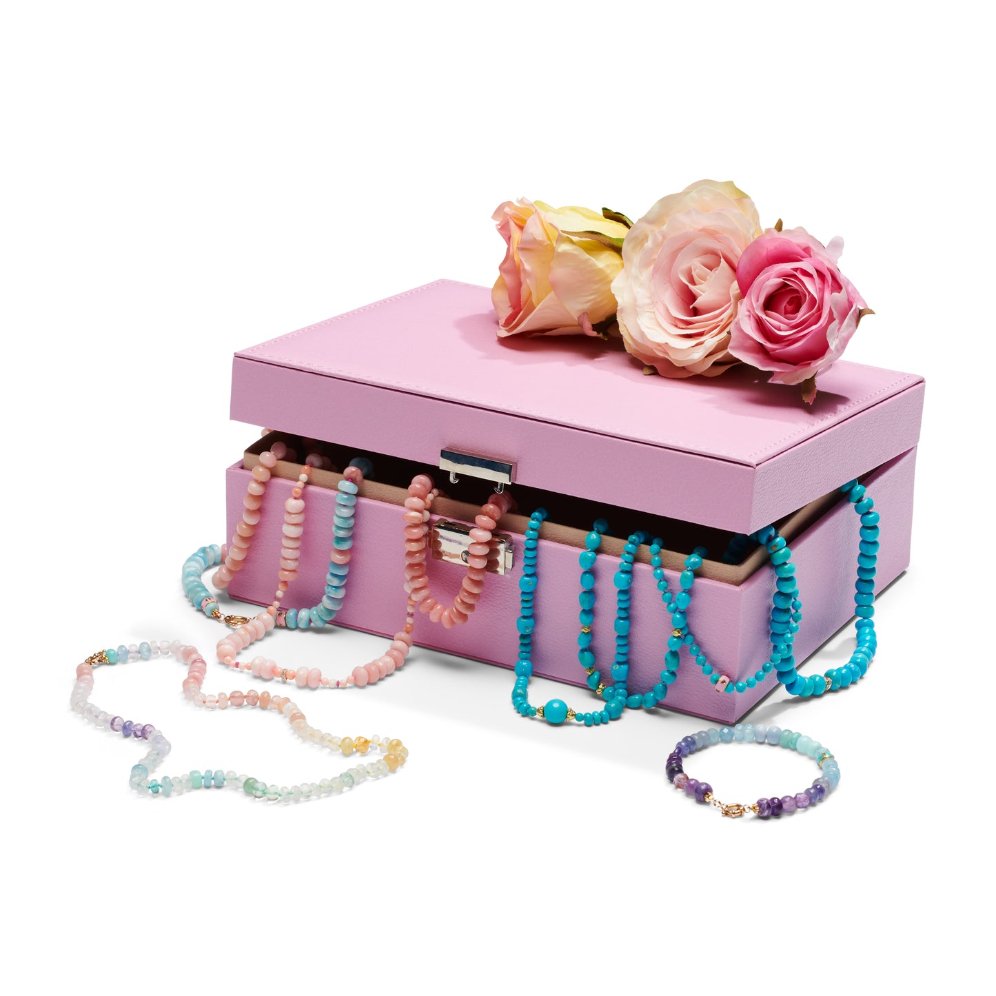 Gemstone Necklaces in pink jewelry box