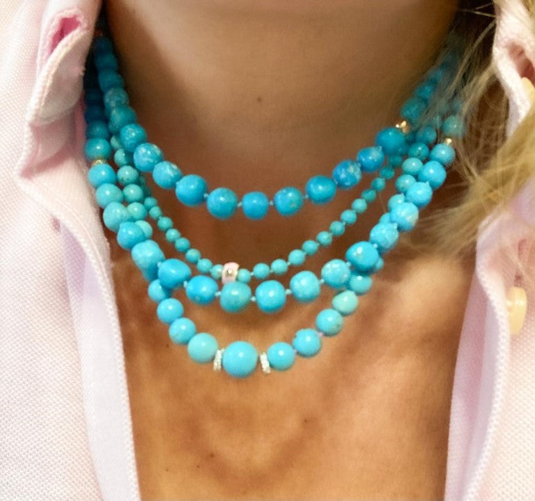 Long Sleeping Beauty Turquoise Bead Necklace