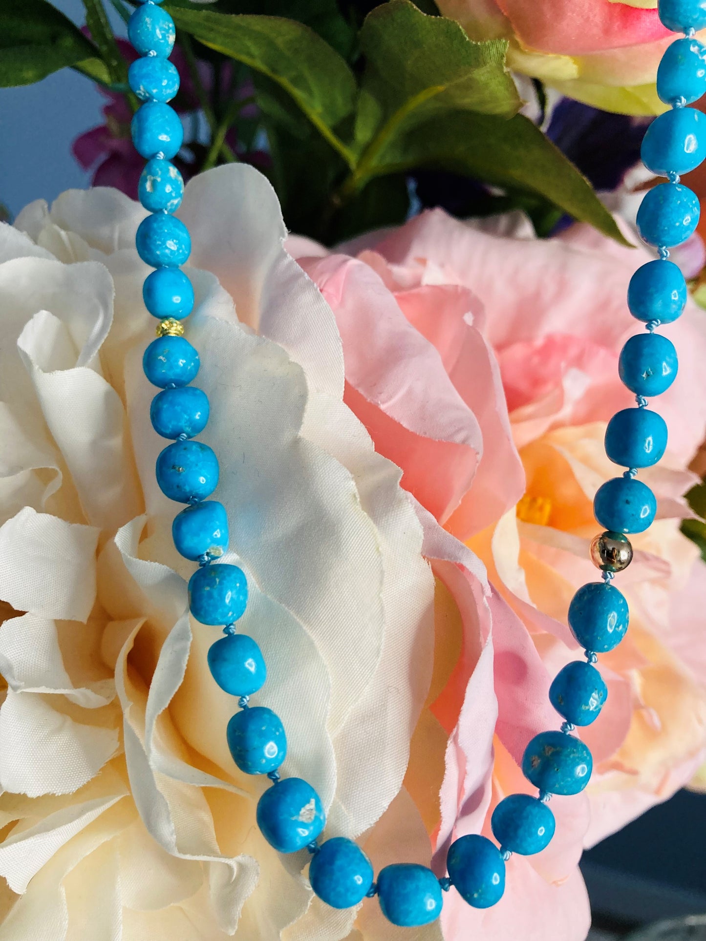 Long Sleeping Beauty Turquoise Bead Necklace