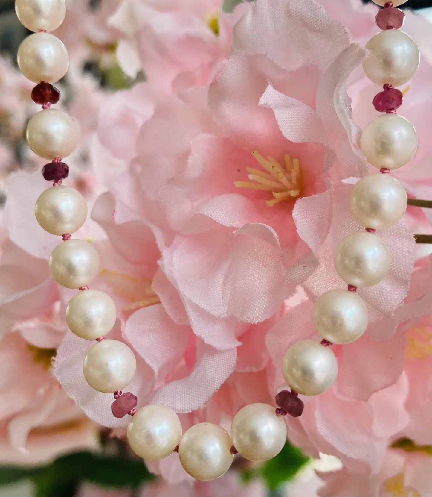 Pink Sapphires & Pearls Necklace