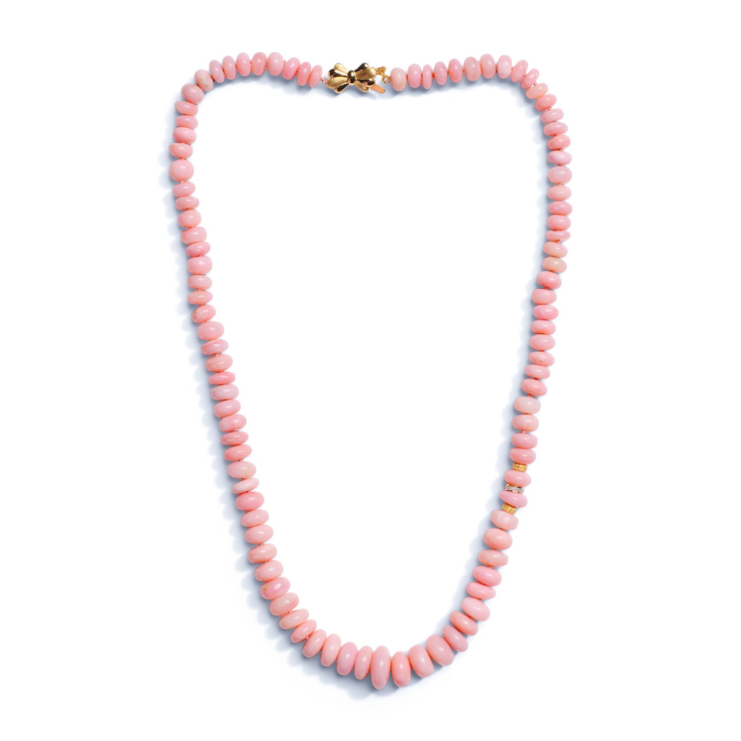 160 Carat Pink Opal Beaded Diamond Necklace in Yellow Gold