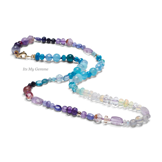 Amethyst & Tanzanite Beaded Necklace with Rainbow Moonstone