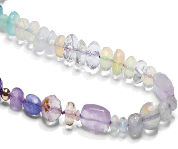 Amethyst & Tanzanite Beaded Necklace with Rainbow Moonstone