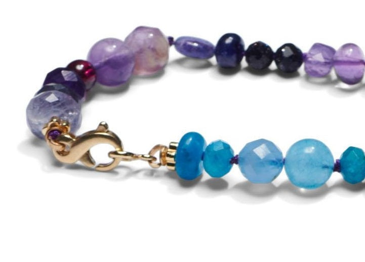 Amethyst & Tanzanite Beaded Necklace with Rainbow Moonstone