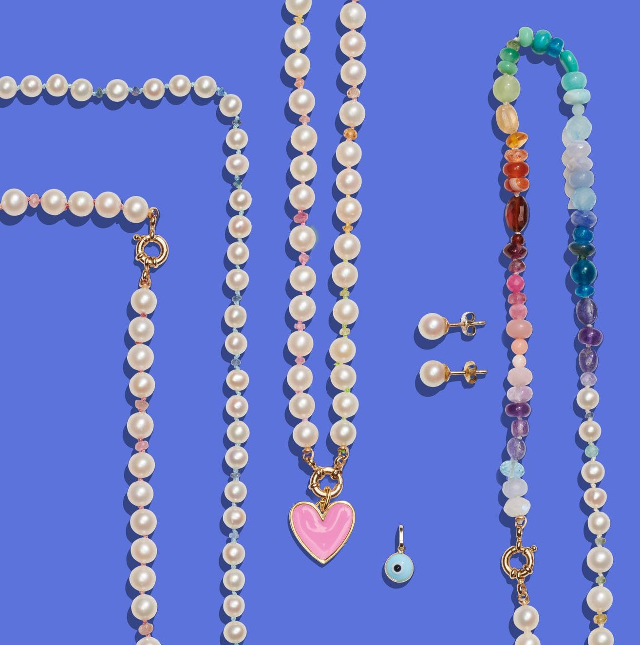 Rainbow Sapphire and Pearls Necklace