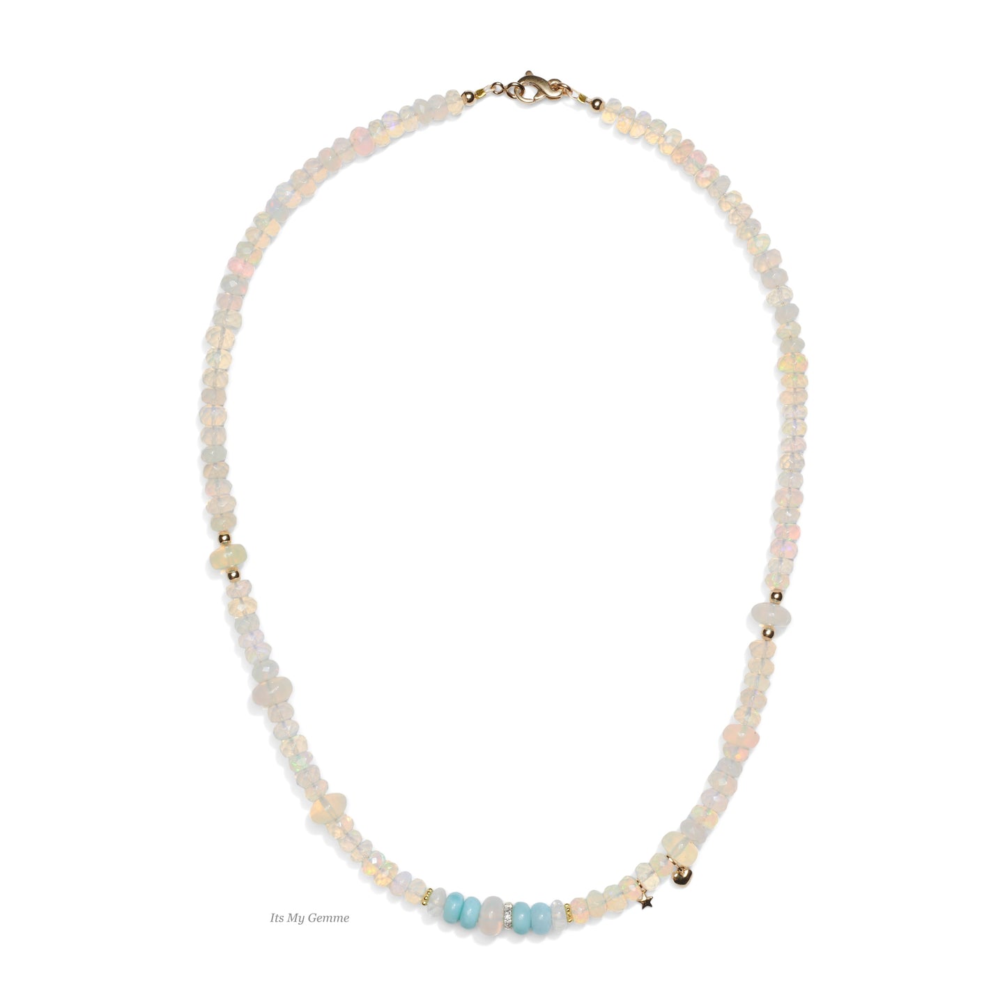 Monaco Chique - Opale éthiopienne en or 14 carats avec diamants et collier Larimar