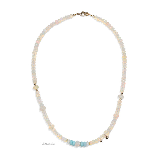 Exclusive Welo Opal Beaded Boho-Chic Candy Necklace with Precious Stones
