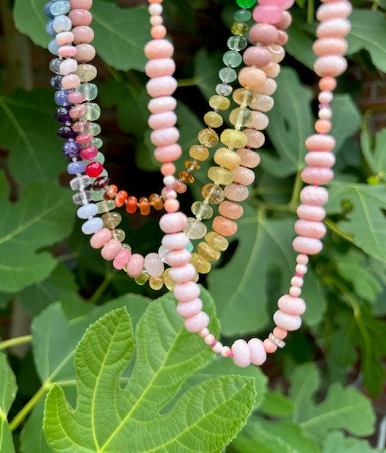 Pastel Rainbow Necklace- Pastel Rainbow Gemstone Bead Necklace with Moonstones