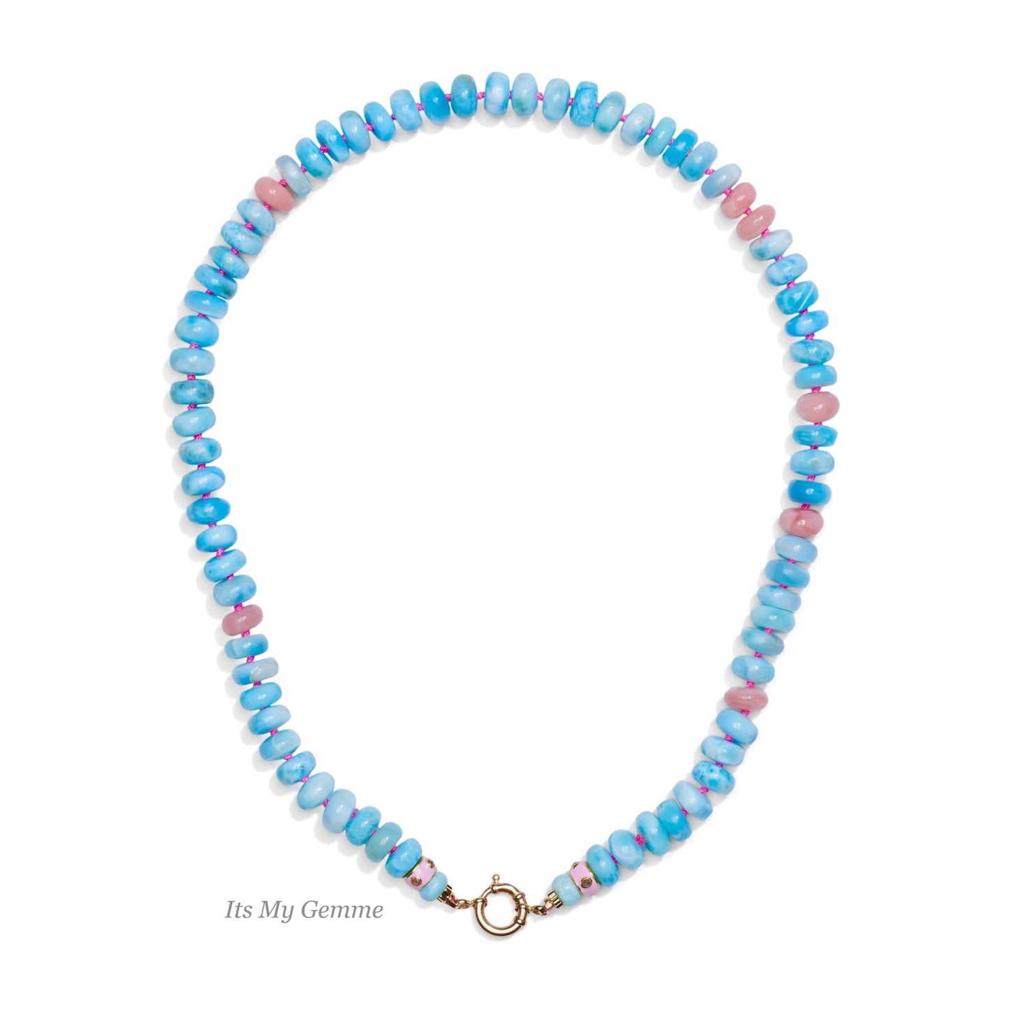 Kisses by the Ocean - Collier Larimar et diamants noués à la main en or 14 carats