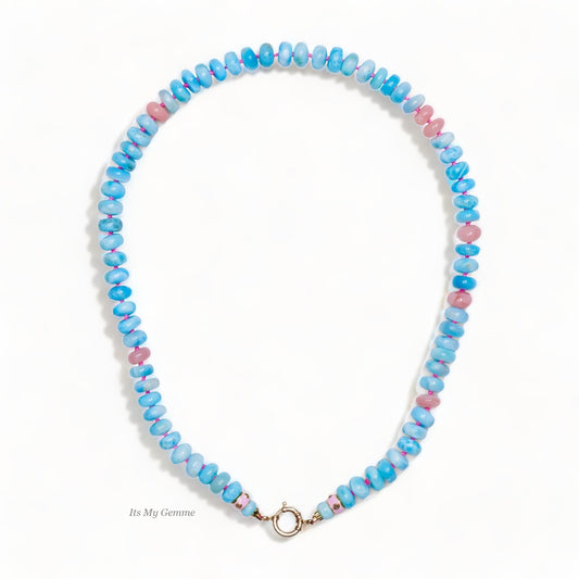 pink opal and larimar beaded candy necklace