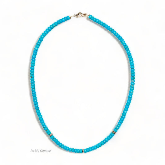 beaded sleeping beauty turquoise necklace with gold beads
