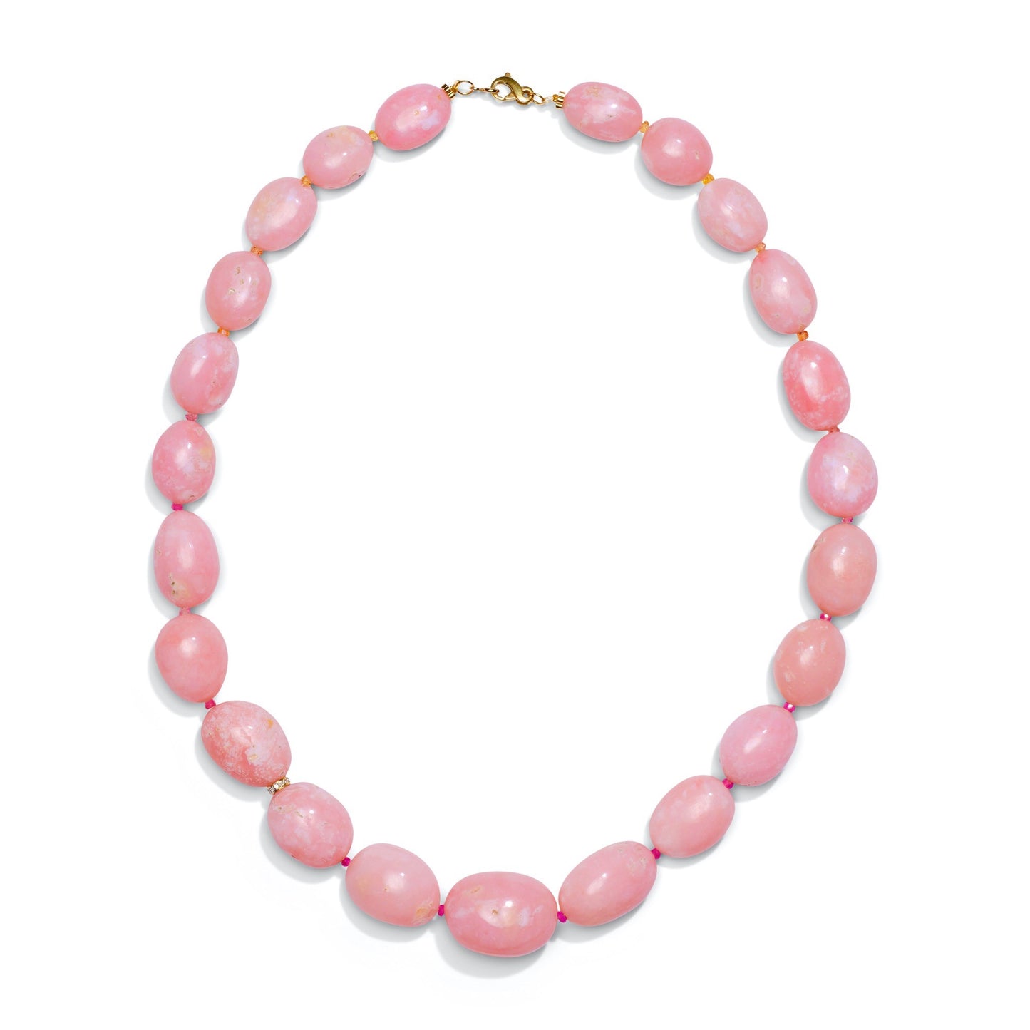 One of a Kind Pink Peruvian Opal Beaded Candy Necklace with Sapphire and Diamonds