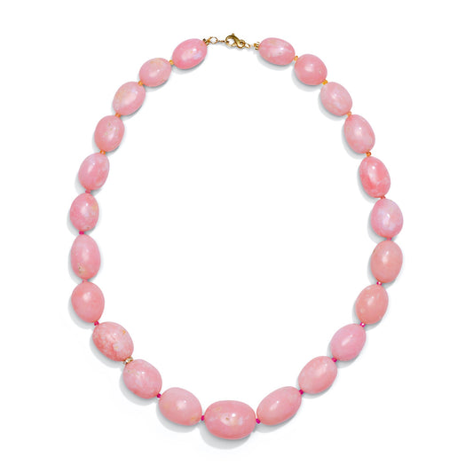 One of a Kind Pink Peruvian Opal Beaded Candy Necklace with Sapphire and Diamonds