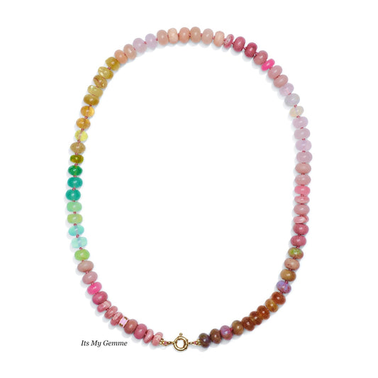 Un Jardin Méditerranée - Solid Gold 14K Silk Knotted Multi Sapphire and Opal Gemstone Necklace