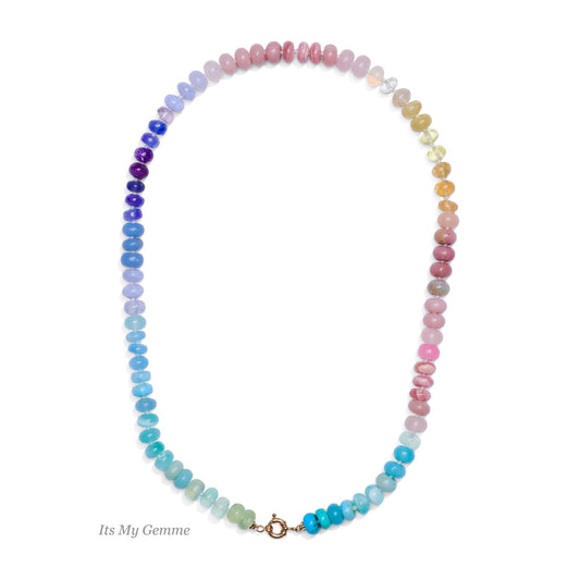 Pastel Rainbow Necklace- Pastel Rainbow Gemstone Bead Necklace with Moonstones