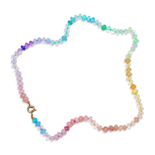 Pastel Rainbow Necklace- Pastel Rainbow Gemstone Bead Necklace with Moonstones