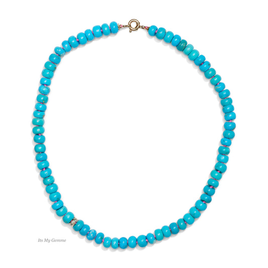 L'édition La Belle au Bois Dormant - Collier de turquoises et de diamants noués à la main en or 14 carats