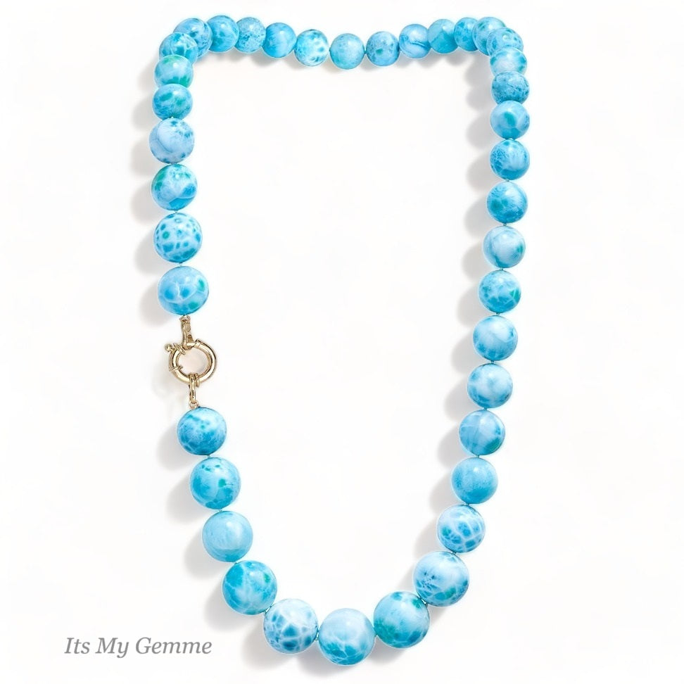 larimar beaded candy necklace with gold clasp