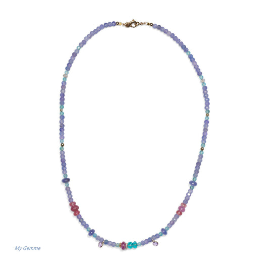 Bohemian Chique - Collier diamant saphir et tanzanite en or 14 carats