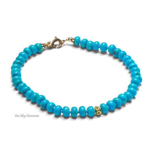 sleeping beauty turquoise beaded bracelet with gold detail