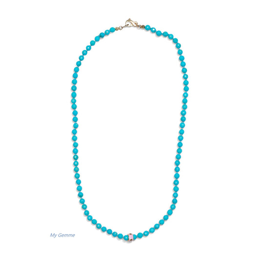 Pure Sleeping Beauty Turquoise beaded necklace with diamonds