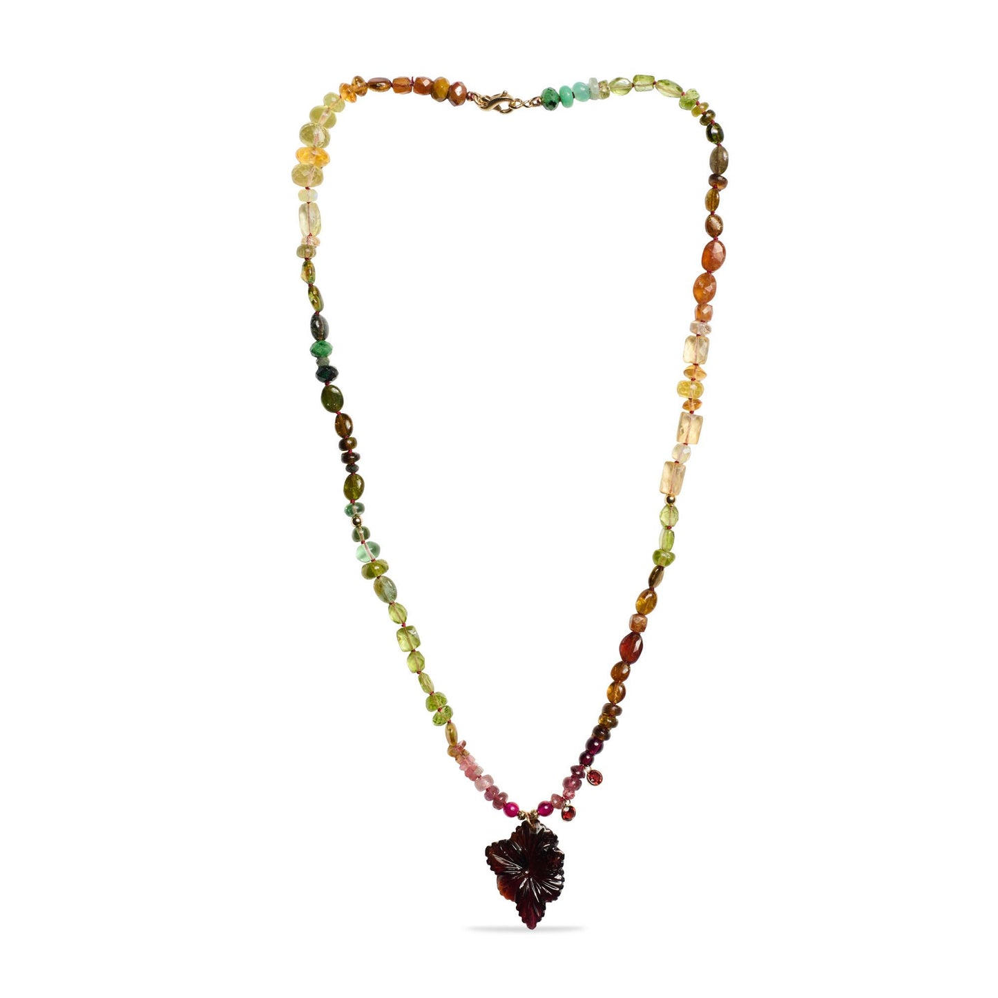 Burma Ruby and Tourmaline Necklace in Yellow Gold