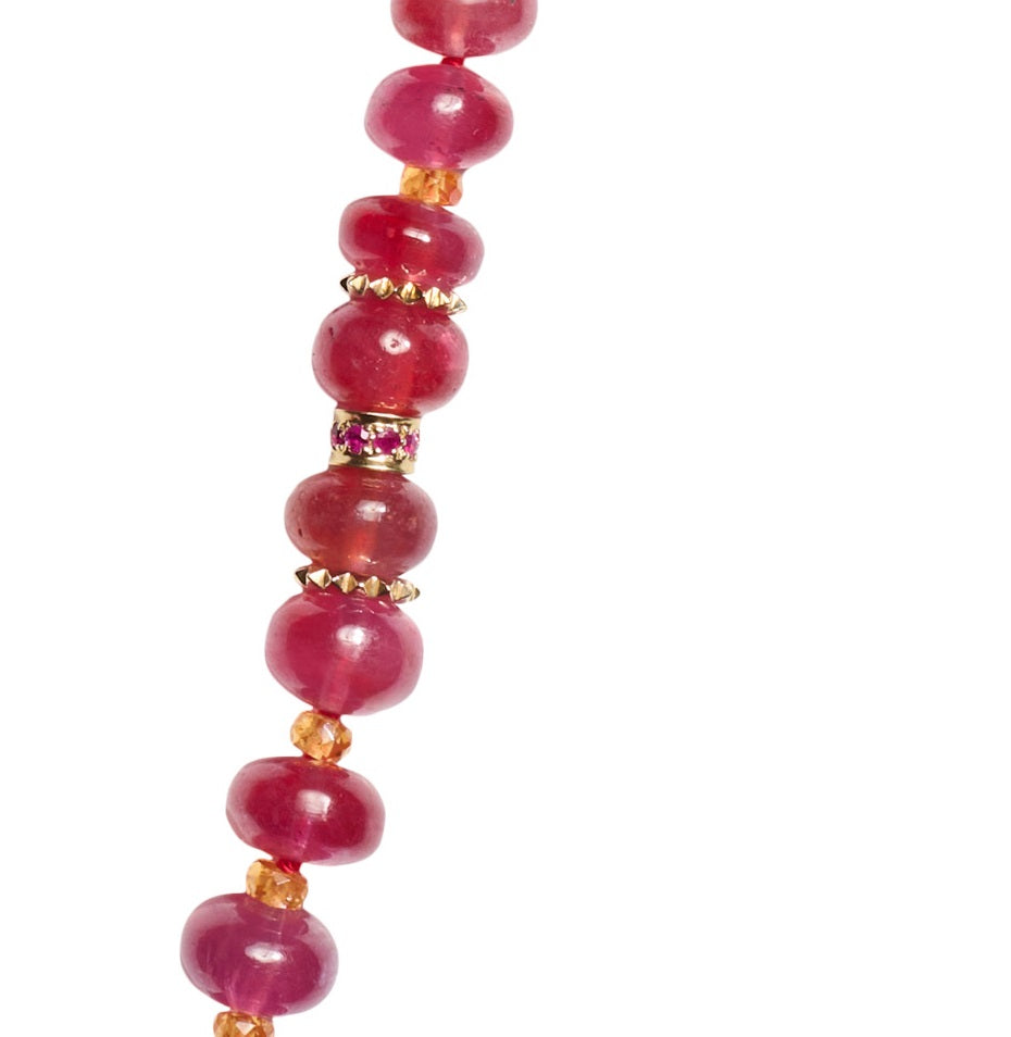 Red Ruby Graduated Necklace in 14K Yellow Gold