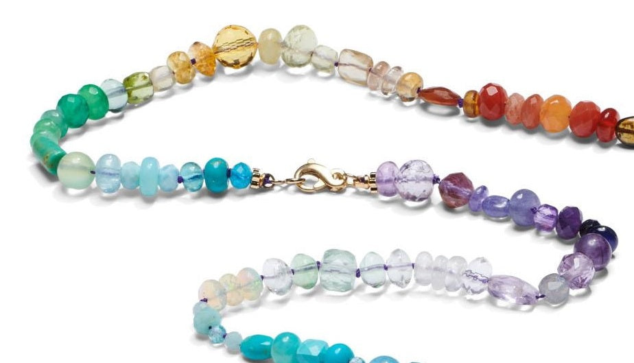 Detail of rainbow gemstone necklace