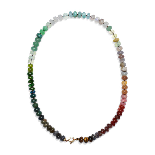 Garnet Beaded Candy Necklace with Opals and Moonstones in 14K Gold