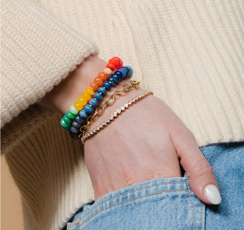 Beaded Rainbow Gemstone Candy Bracelet