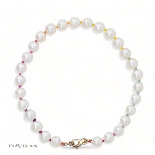 hand knotted rainbow pearl silk bracelet
