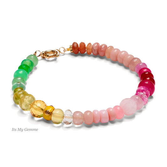 The Rosegarden - Solid Gold 14K Candy Gemstone Bracelet with Opal and Sapphires