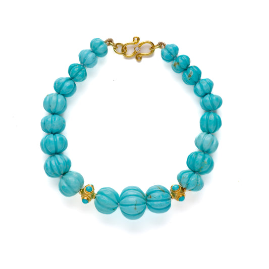 Persian Blue Turquoise 18K Gold Diamond Bracelet