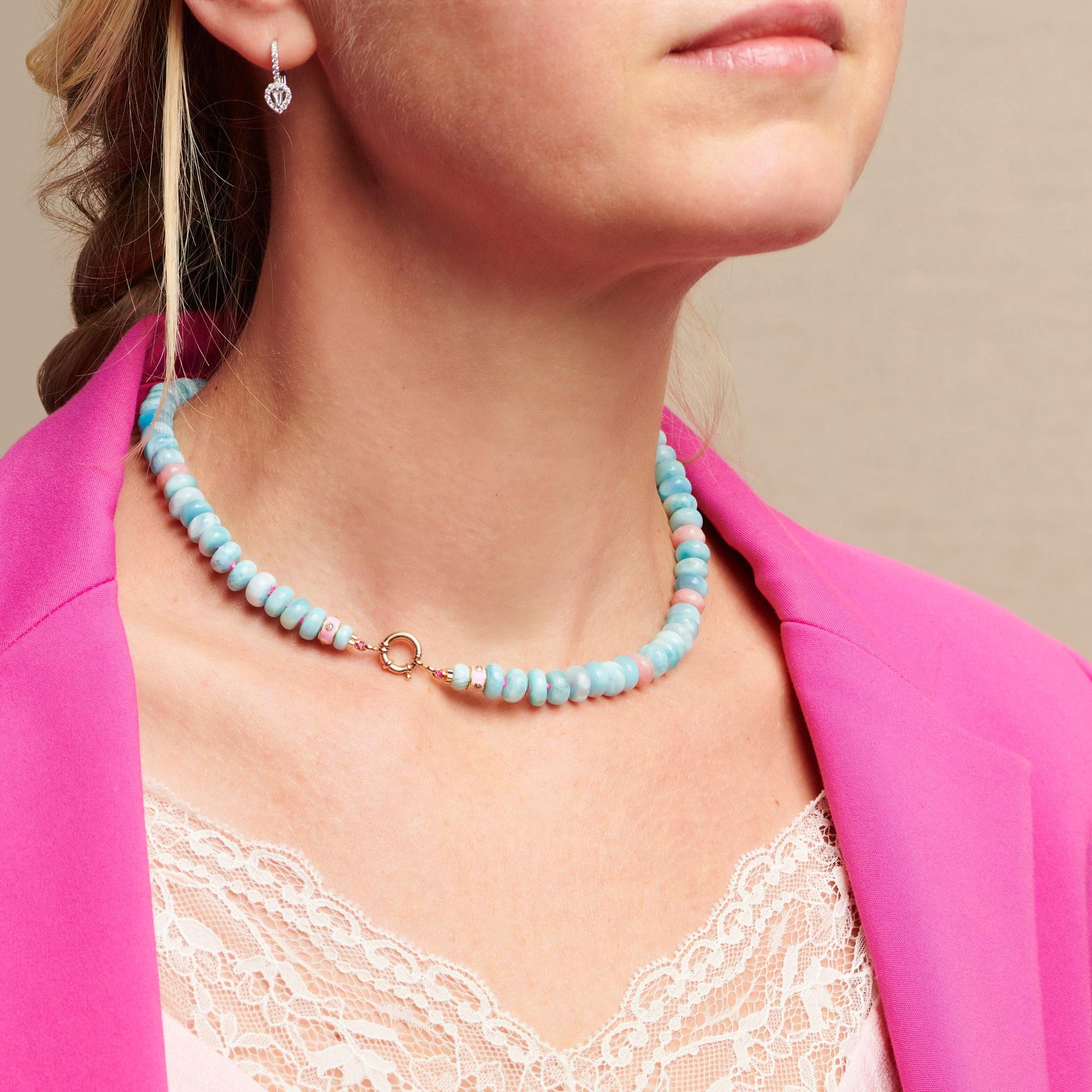 Knotted Pure Larimar Necklace On Sweater